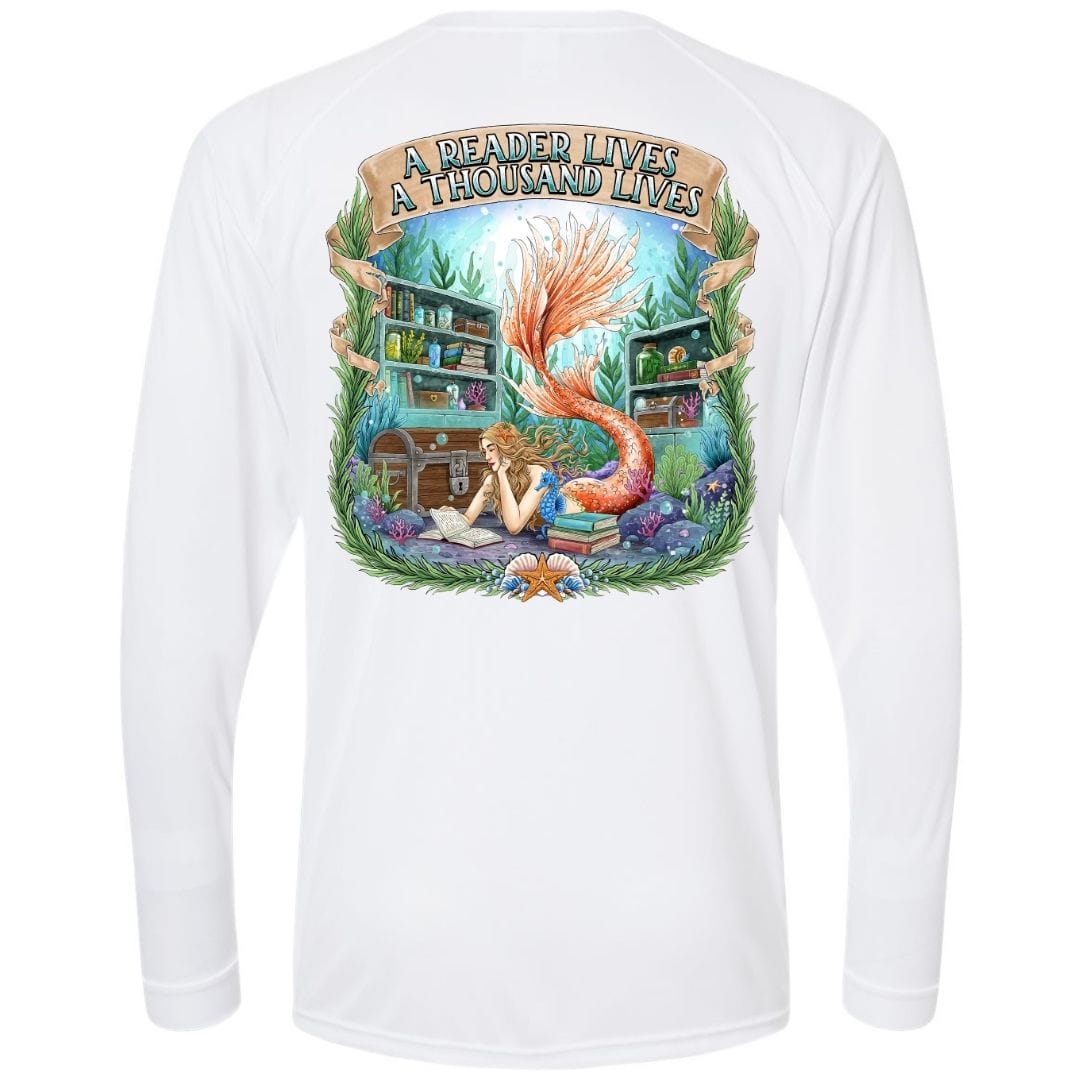 Mountains & Mermaids Bookish Mermaid Performance Sun Shirt Small / White