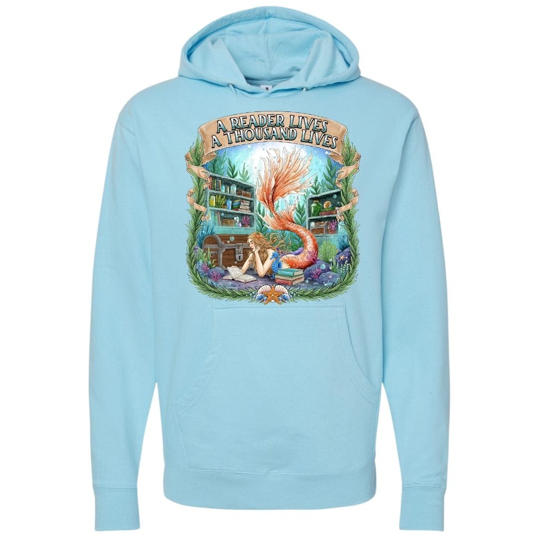 Mountains & Mermaids Bookish Mermaid Pullover Hoodie Small / Carolina Blue