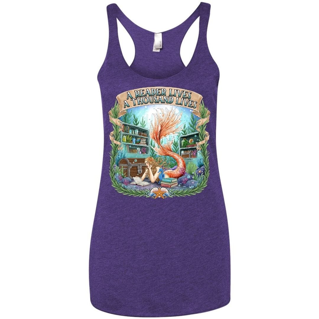 Mountains & Mermaids Bookish Mermaid Racerback Tank Small / Purple