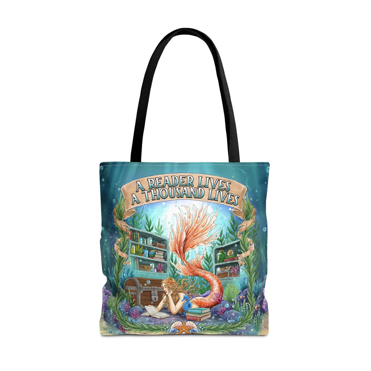 Mountains &amp; Mermaids Bookish Mermaid Reader Tote Bag 18" × 18'' 24150169916011300340