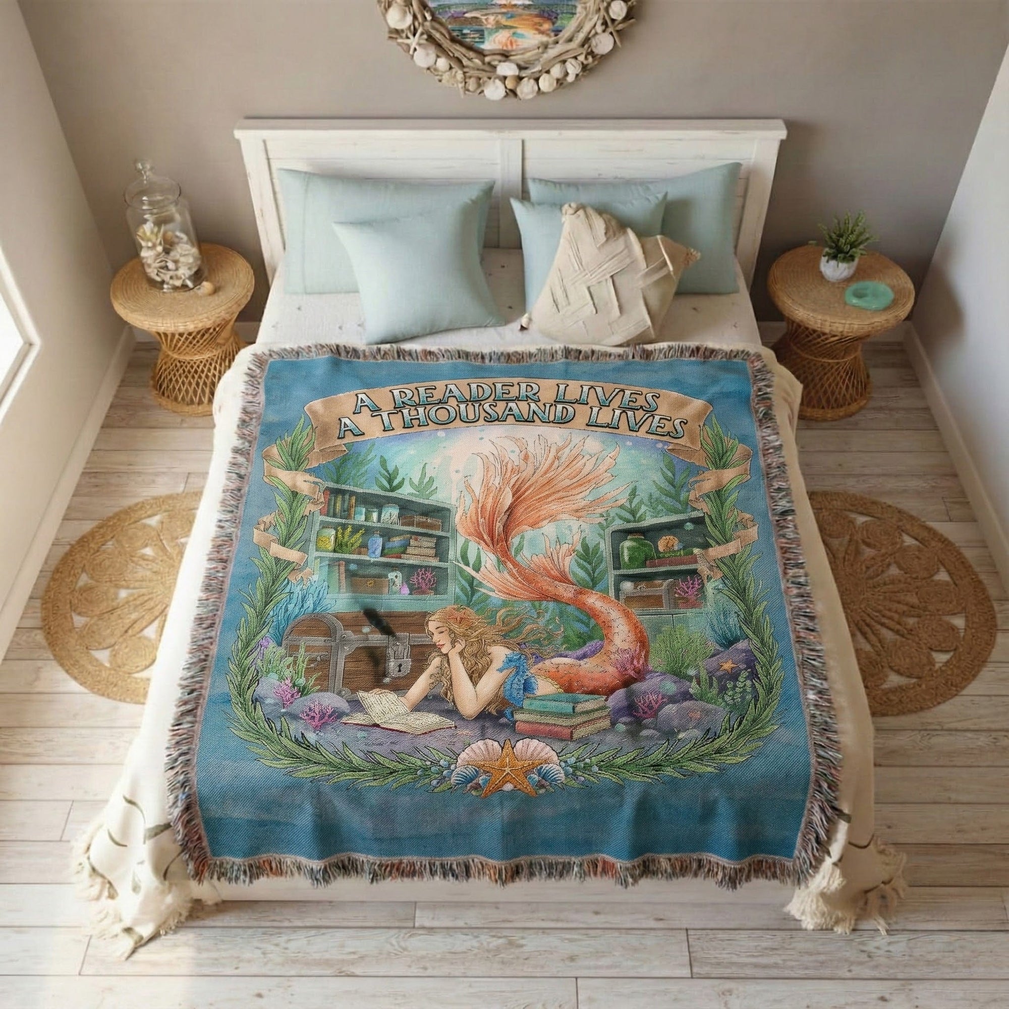 Mountains & Mermaids Bookish Mermaid Woven Blanket 52'' × 37'' 15356676087057584883
