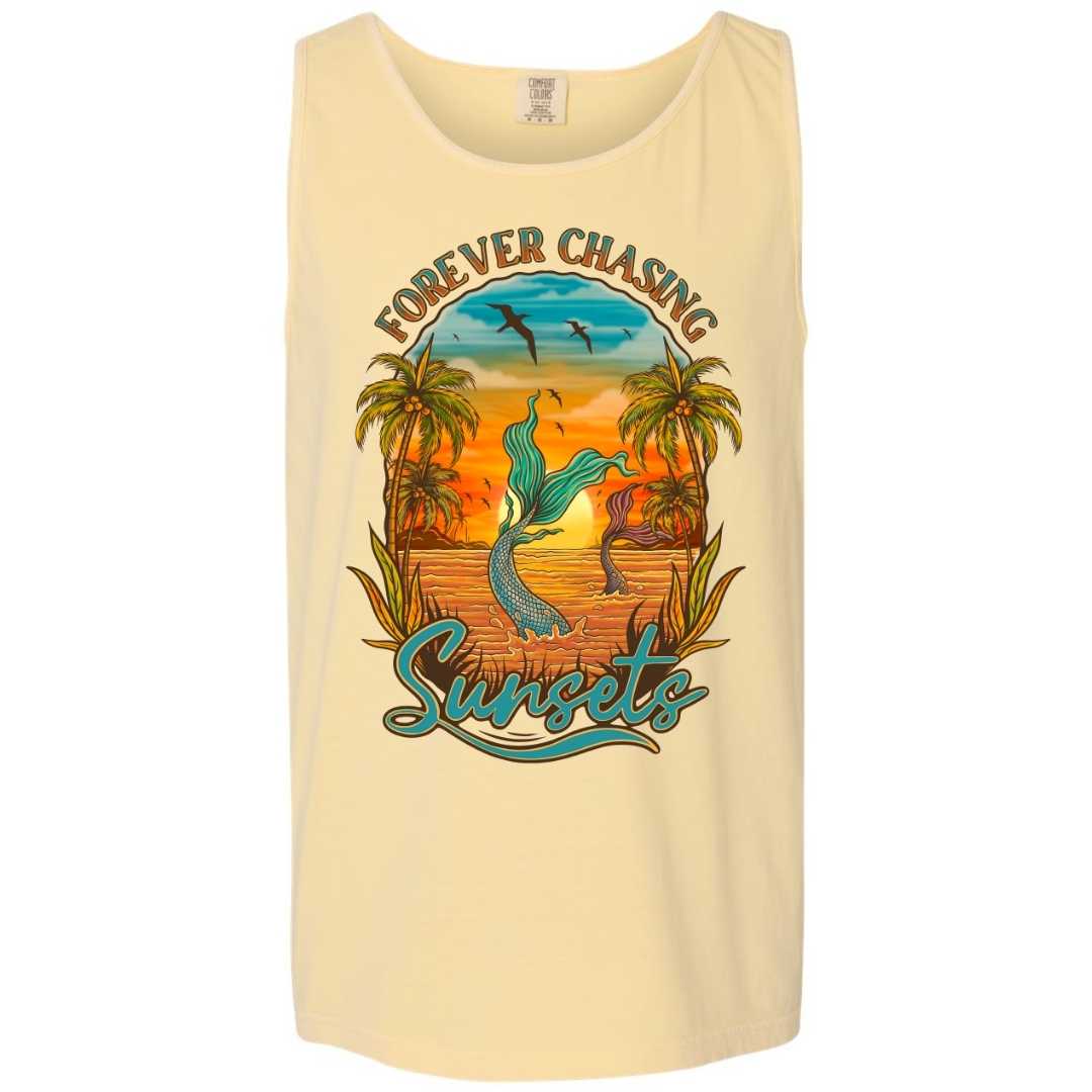 Mountains & Mermaids Chasing Sunsets Boyfriend Tank (Butter Yellow) Small