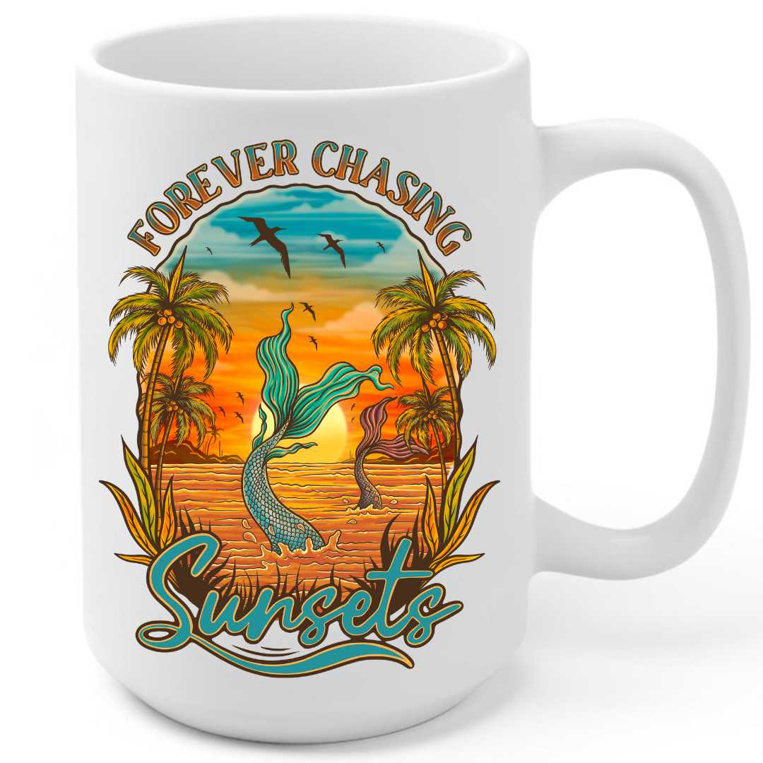 Mountains & Mermaids Chasing Sunsets Coffee Mug