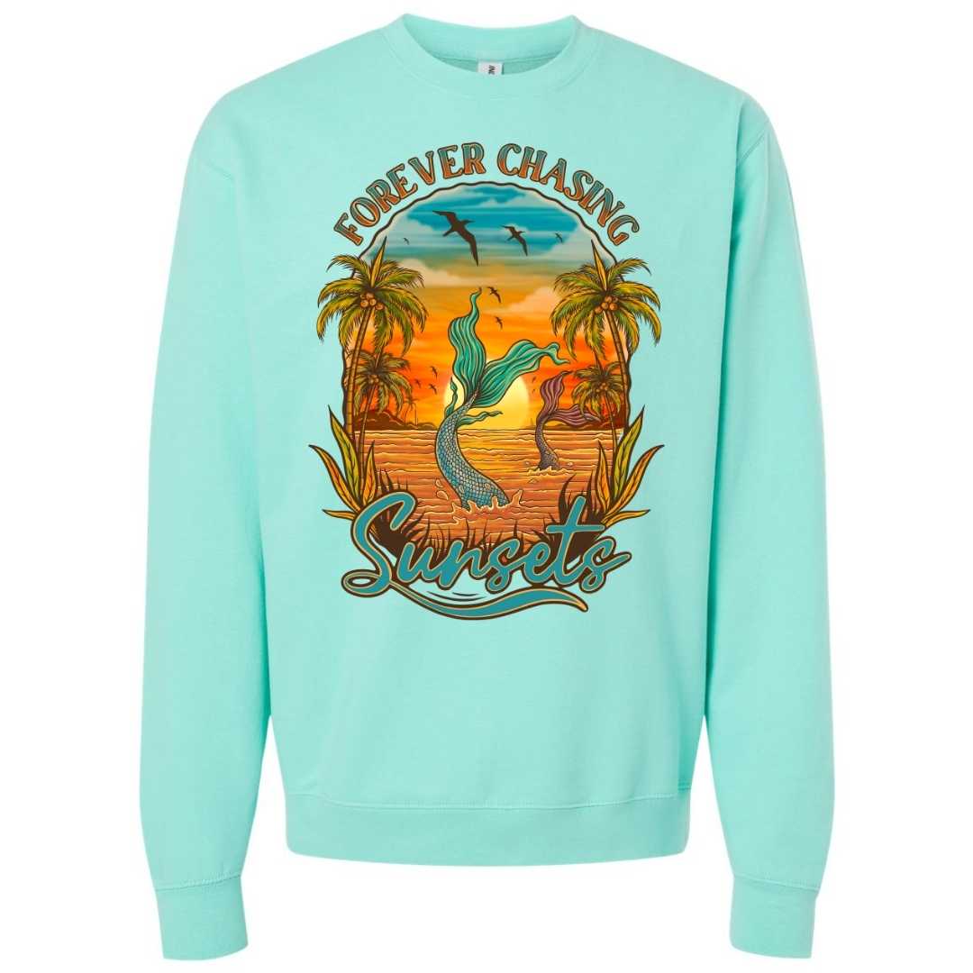 Mountains & Mermaids Chasing Sunsets Crewneck Sweatshirt (Mint) Small