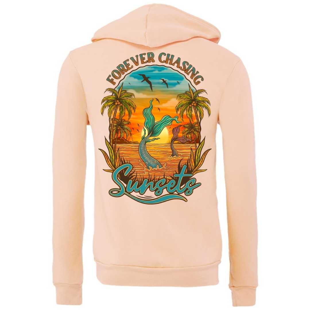 Mountains &amp; Mermaids Chasing Sunsets Full Zip Fleece Hoodie (Peachy) S