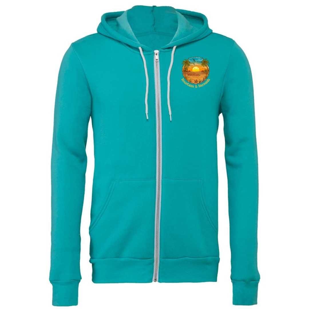Mountains & Mermaids Chasing Sunsets Full Zip Fleece Hoodie (Teal) S