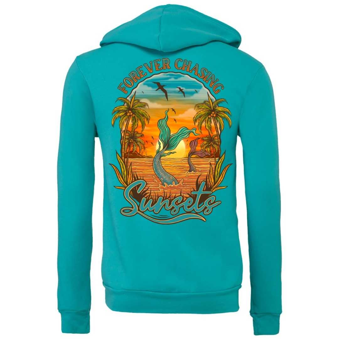 Mountains & Mermaids Chasing Sunsets Full Zip Fleece Hoodie (Teal) S
