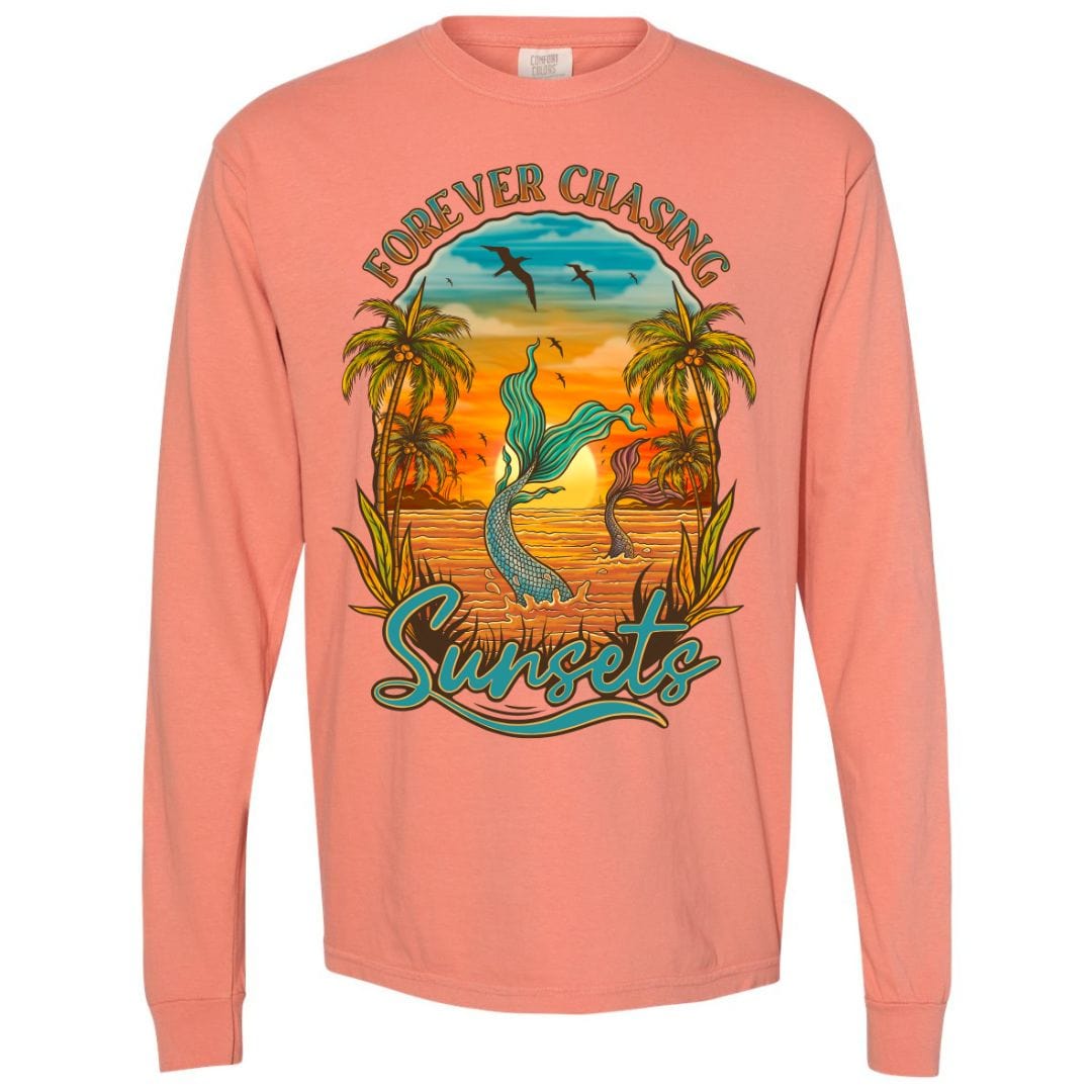 Mountains &amp; Mermaids Chasing Sunsets Long Sleeve T-Shirt (Terracotta) Small