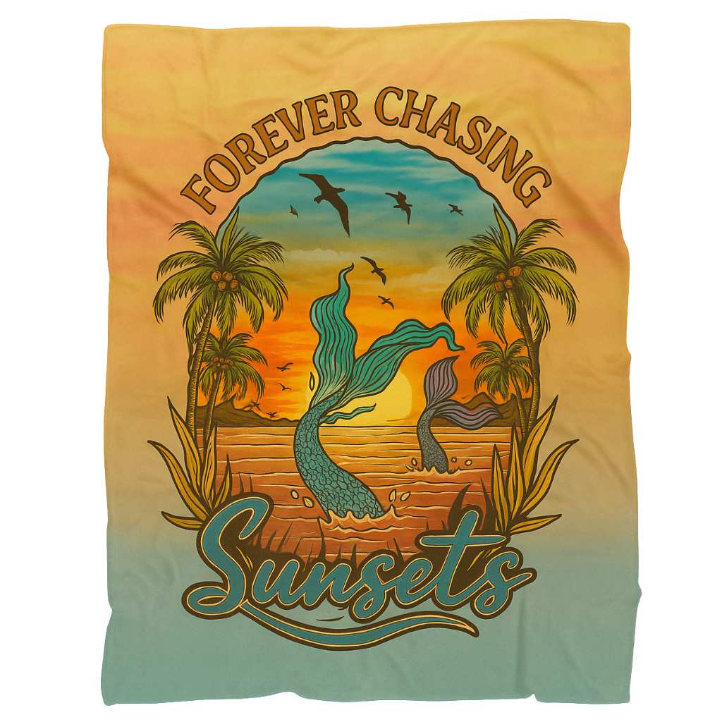 Mountains & Mermaids Chasing Sunsets Plush Blanket