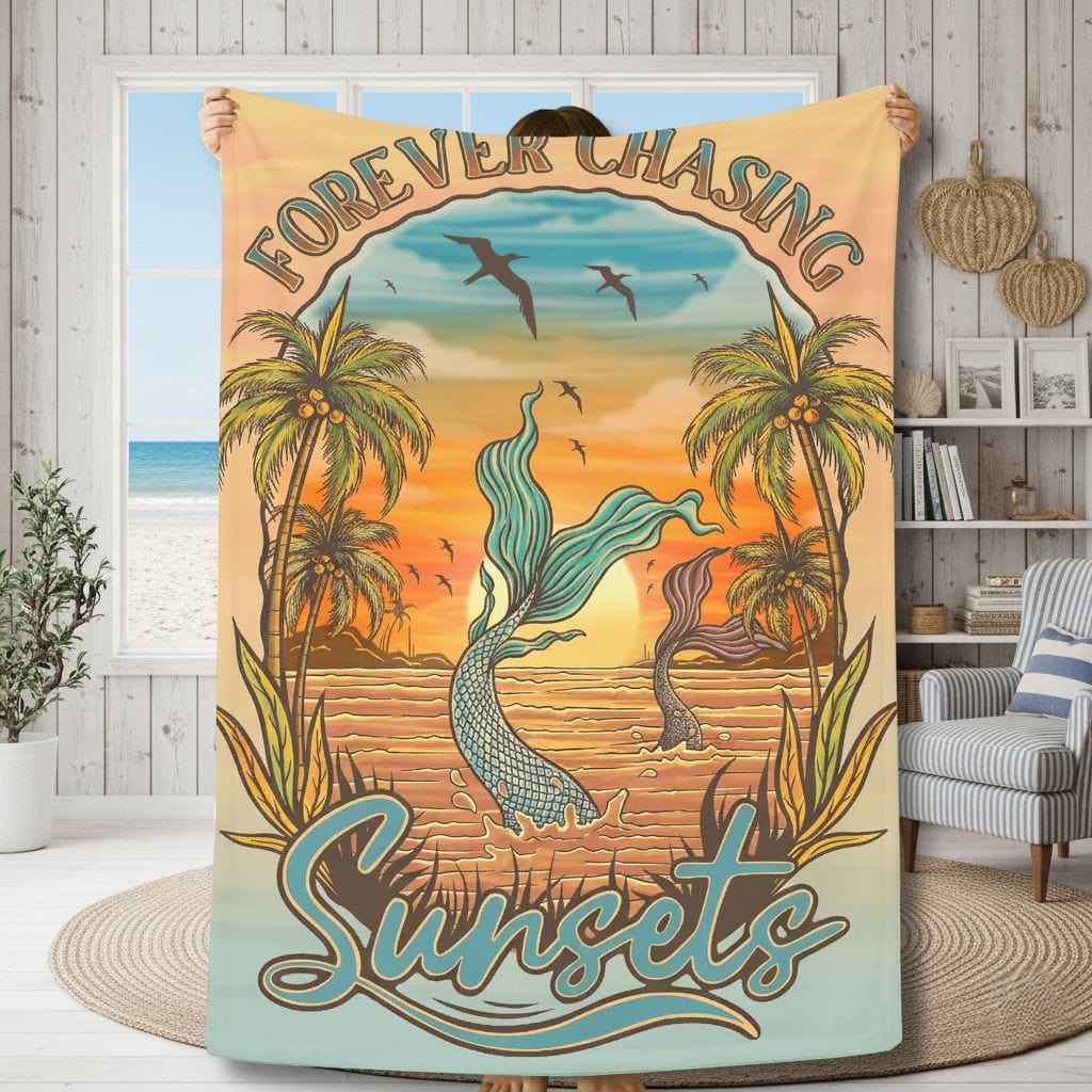 Mountains & Mermaids Chasing Sunsets Plush Blanket
