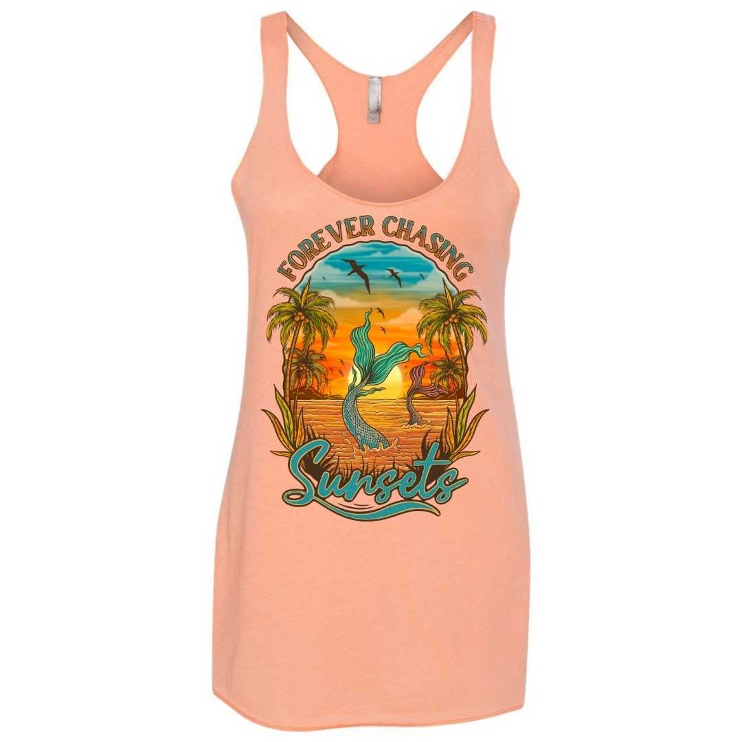 Mountains & Mermaids Chasing Sunsets Racerback Tank (Peachy) Small