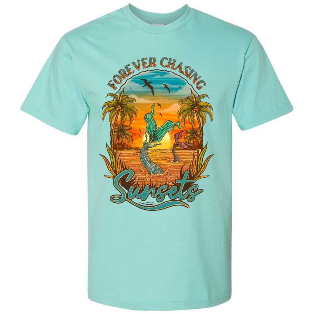 Mountains &amp; Mermaids Chasing Sunsets Short Sleeve T-Shirt (Chalky Mint) Small