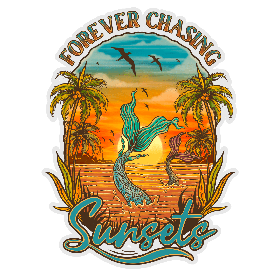 Mountains & Mermaids Chasing Sunsets Sticker