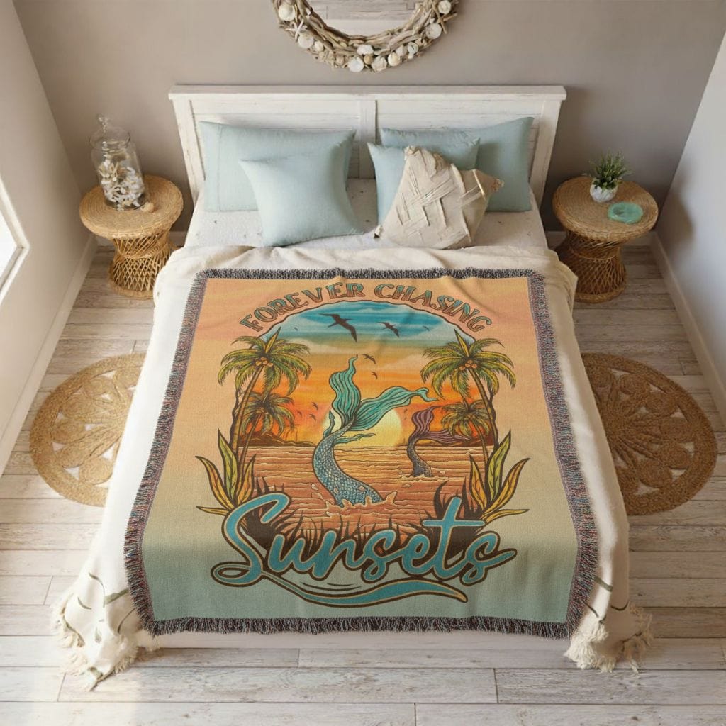 Mountains & Mermaids Chasing Sunsets Woven Blanket