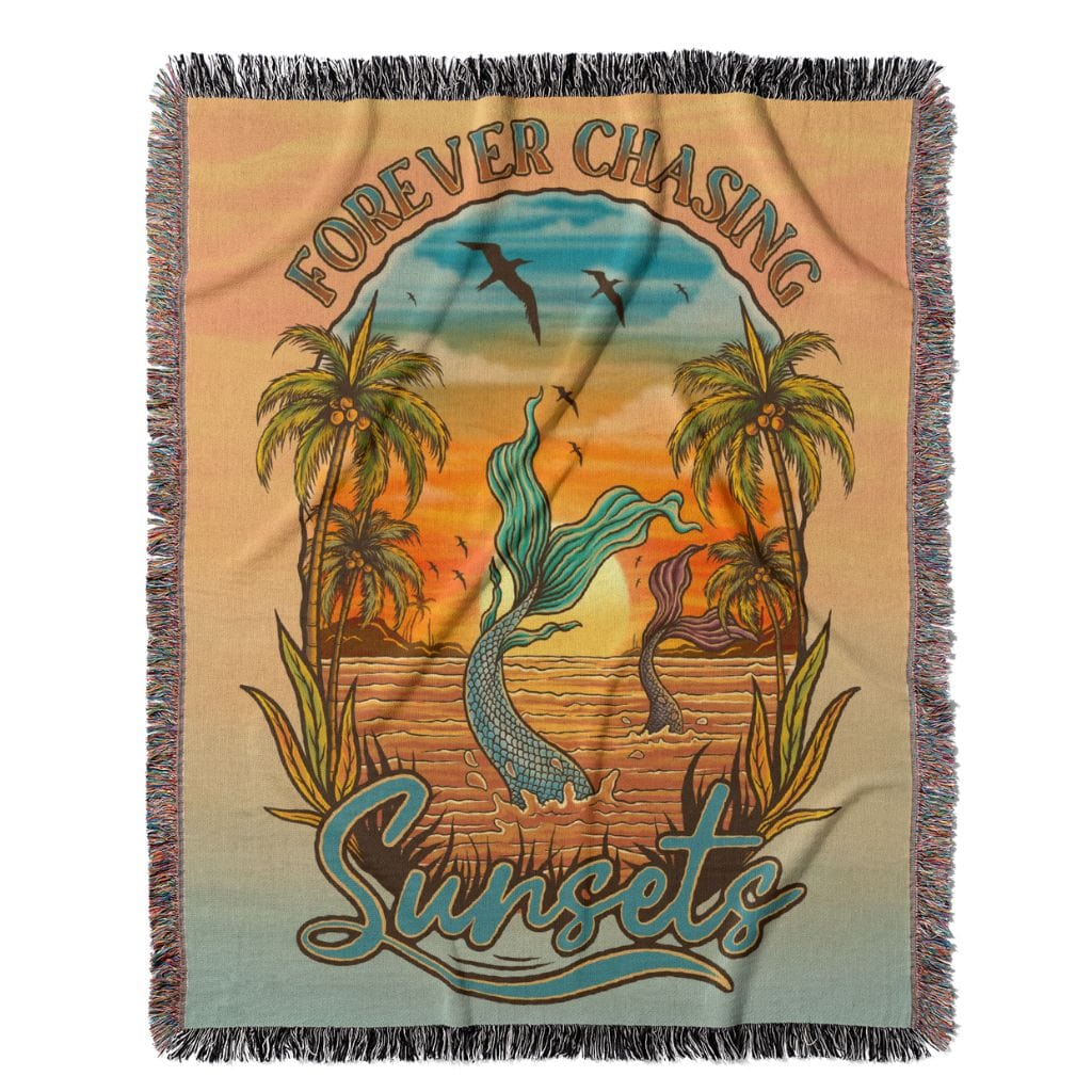 Mountains & Mermaids Chasing Sunsets Woven Blanket 52'' × 37'' 76131117418805822888
