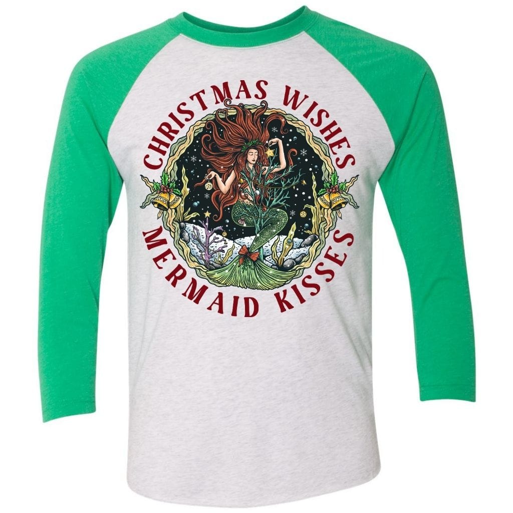 Mountains & Mermaids Christmas Mermaid Baseball T-Shirt Small / Green MM2706