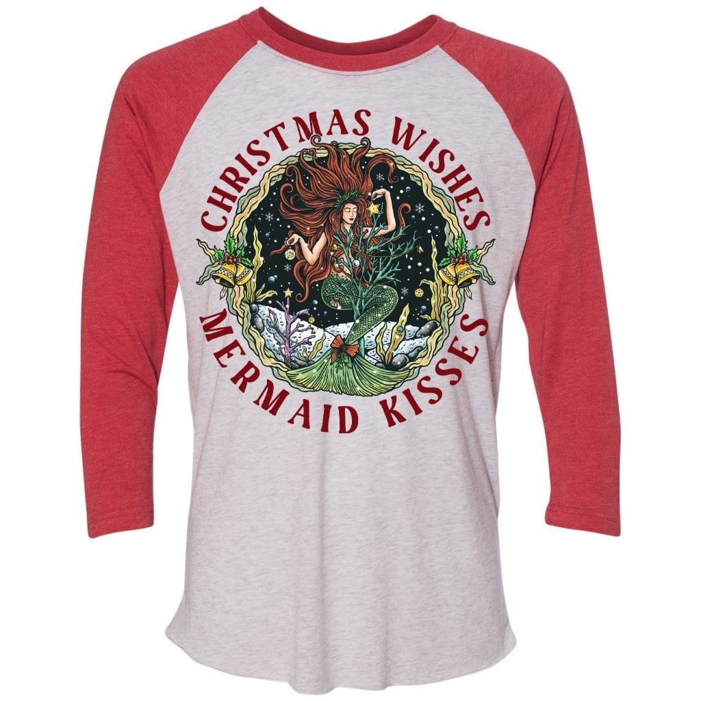 Mountains & Mermaids Christmas Mermaid Baseball T-Shirt Small / Red