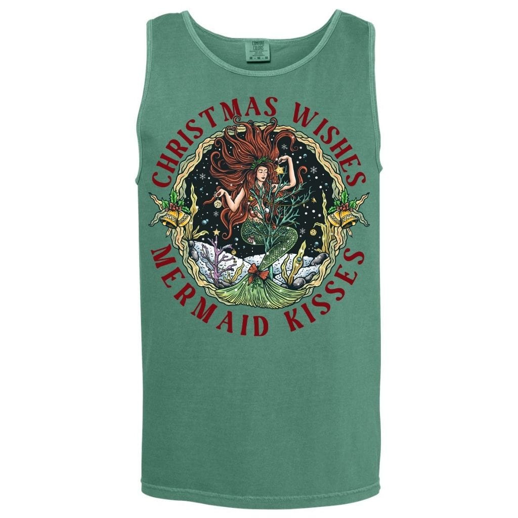 Mountains & Mermaids Christmas Mermaid Boyfriend Tank Small / Light Green