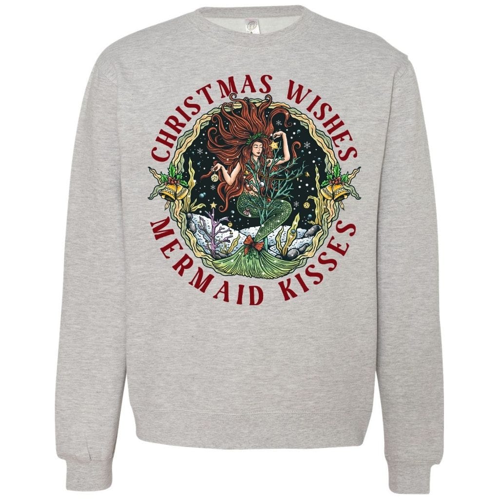 Mountains & Mermaids Christmas Mermaid Crewneck Sweatshirt Small / Gray