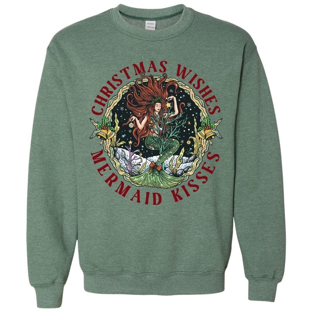 Mountains & Mermaids Christmas Mermaid Crewneck Sweatshirt Small / Heather Green MM2725