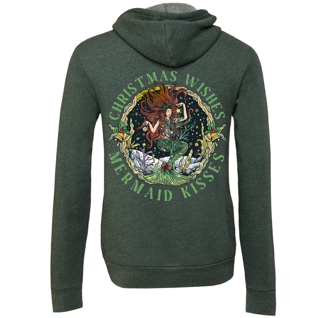 Mountains &amp; Mermaids Christmas Mermaid Fleece Zip-Up Hoodie Small / Forest MM2737