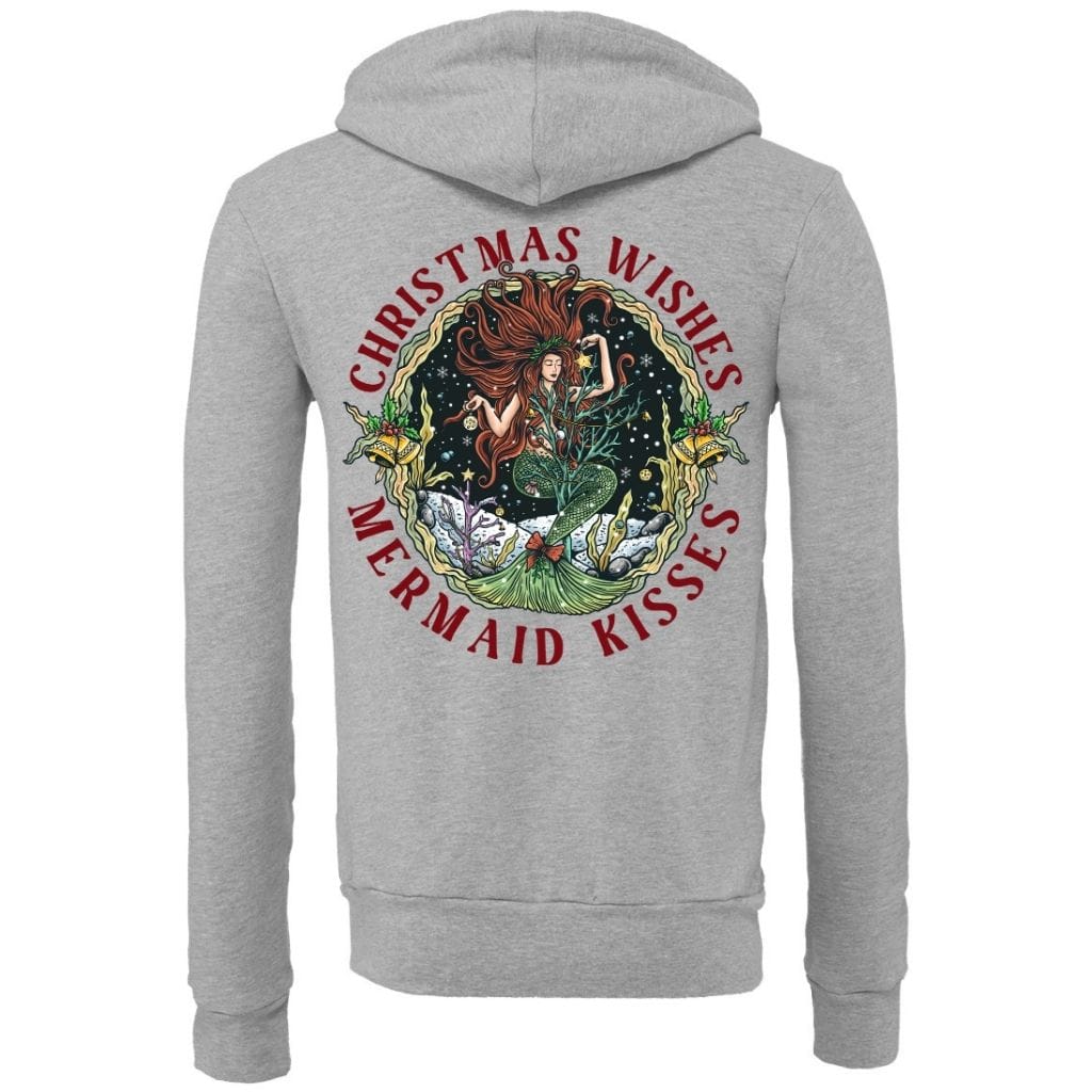 Mountains & Mermaids Christmas Mermaid Fleece Zip-Up Hoodie Small / Gray