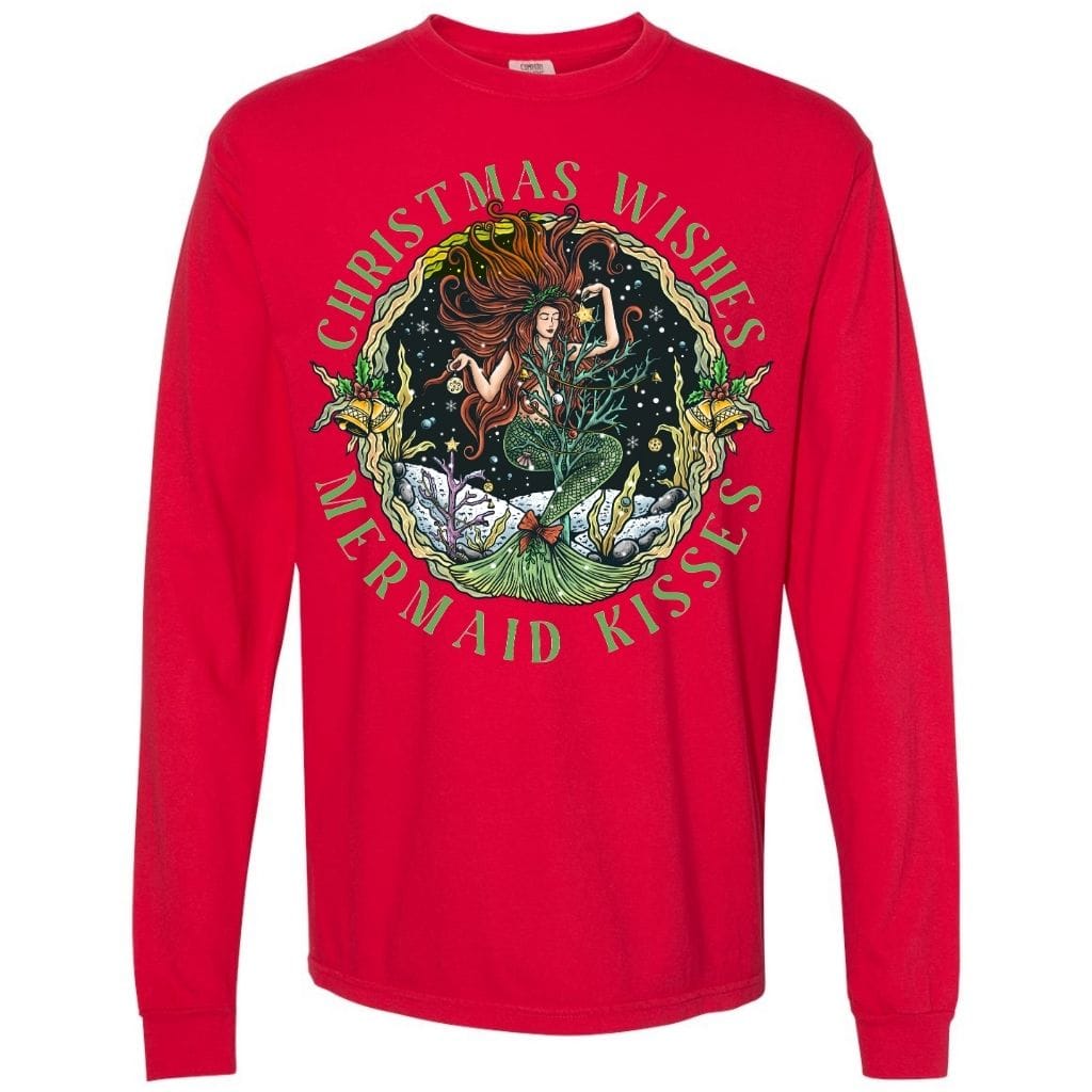 Mountains & Mermaids Christmas Mermaid Long Sleeve T-Shirt Small / Red