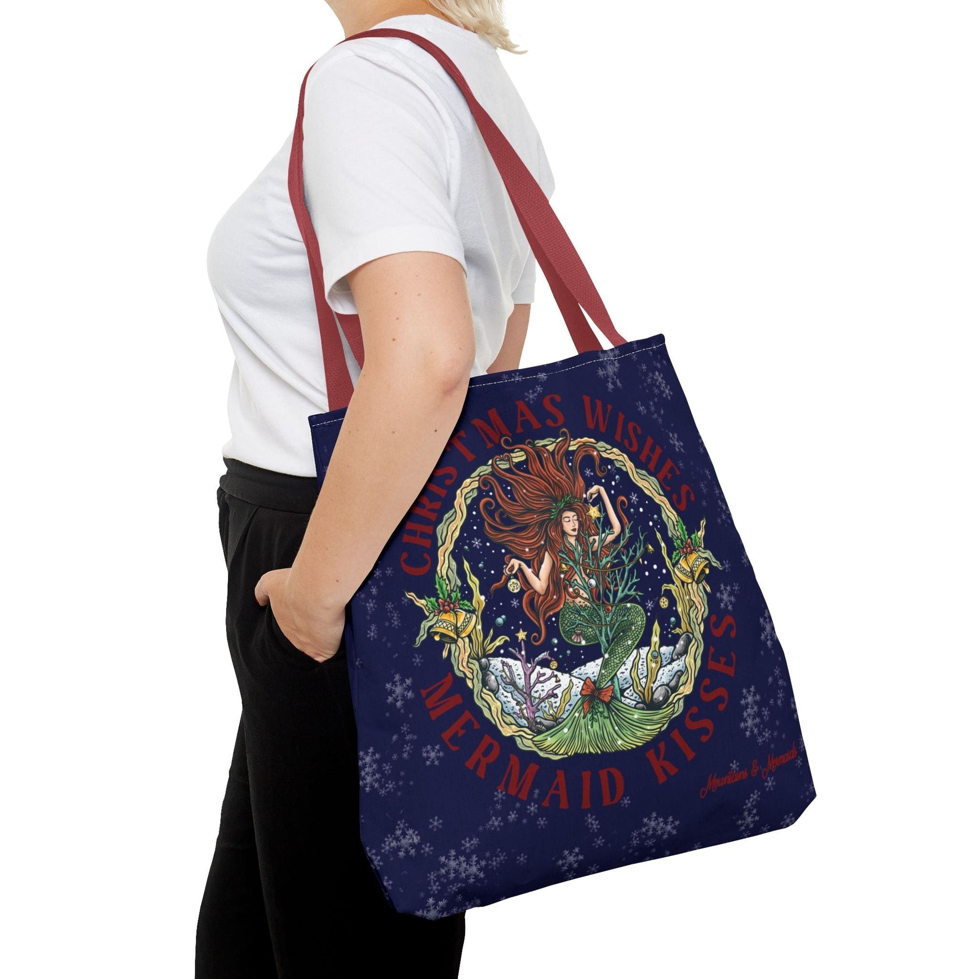 Mountains & Mermaids Christmas Mermaid Market Tote Bag 18" × 18'' / Red 13564731092603459511