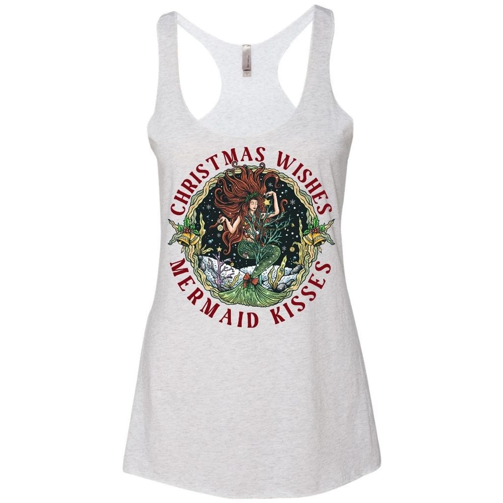 Mountains & Mermaids Christmas Mermaid Racerback Tank Small / Heather White