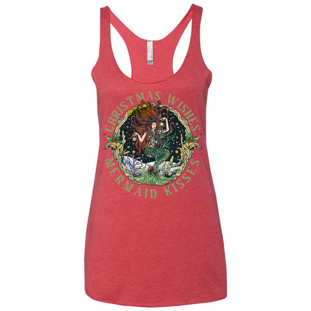 Mountains & Mermaids Christmas Mermaid Racerback Tank (Vintage Red) Small MM2776