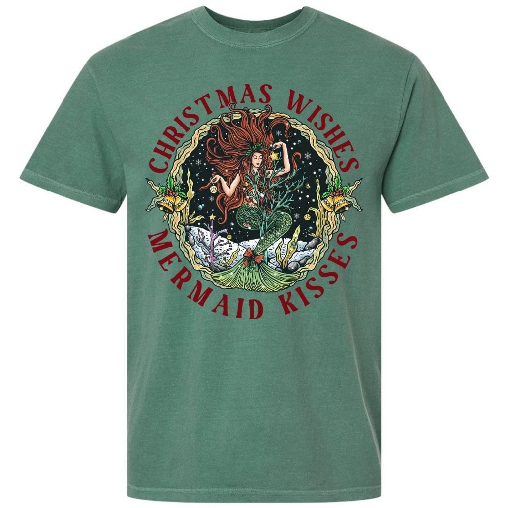 Mountains &amp; Mermaids Christmas Mermaid Short Sleeve T-Shirt Small / Light Green