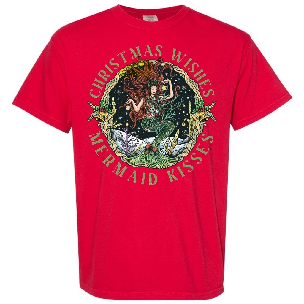 Mountains & Mermaids Christmas Mermaid Short Sleeve T-Shirt Small / Red MM2781
