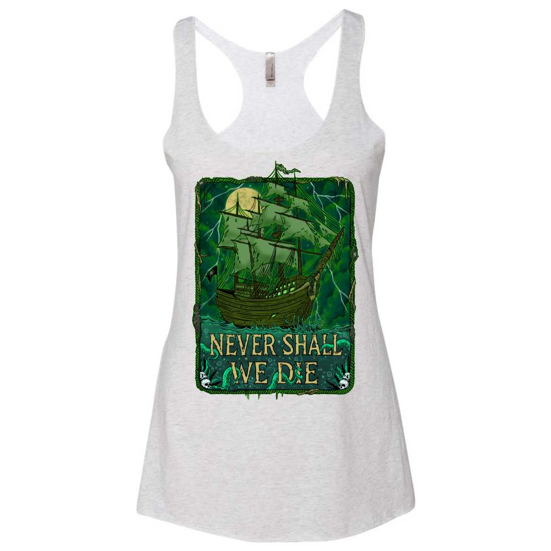 Mountains &amp; Mermaids Flying Dutchman Racerback Tank (Heather White) Small