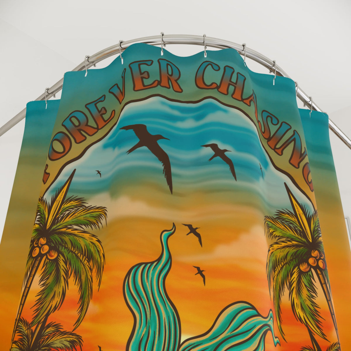 Mountains & Mermaids Forever Chasing Sunsets Shower Curtain 71" × 74" 11352377323444628260