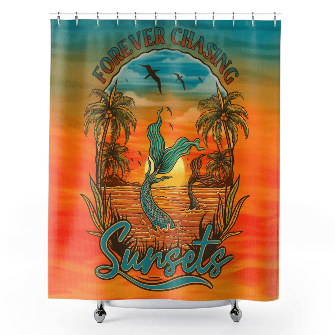 Mountains &amp; Mermaids Forever Chasing Sunsets Shower Curtain 71" × 74" 11352377323444628260