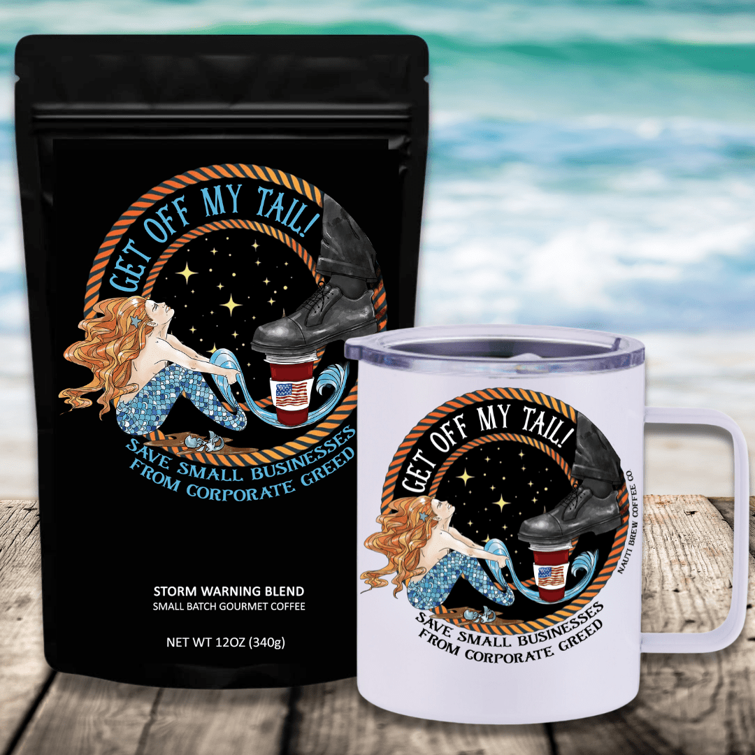 Mountains &amp; Mermaids Get Off My Tail: Storm Warning Blend Travel Coffee Bundle Get Off My Tail Insulated Travel Mug / Ground MM2807