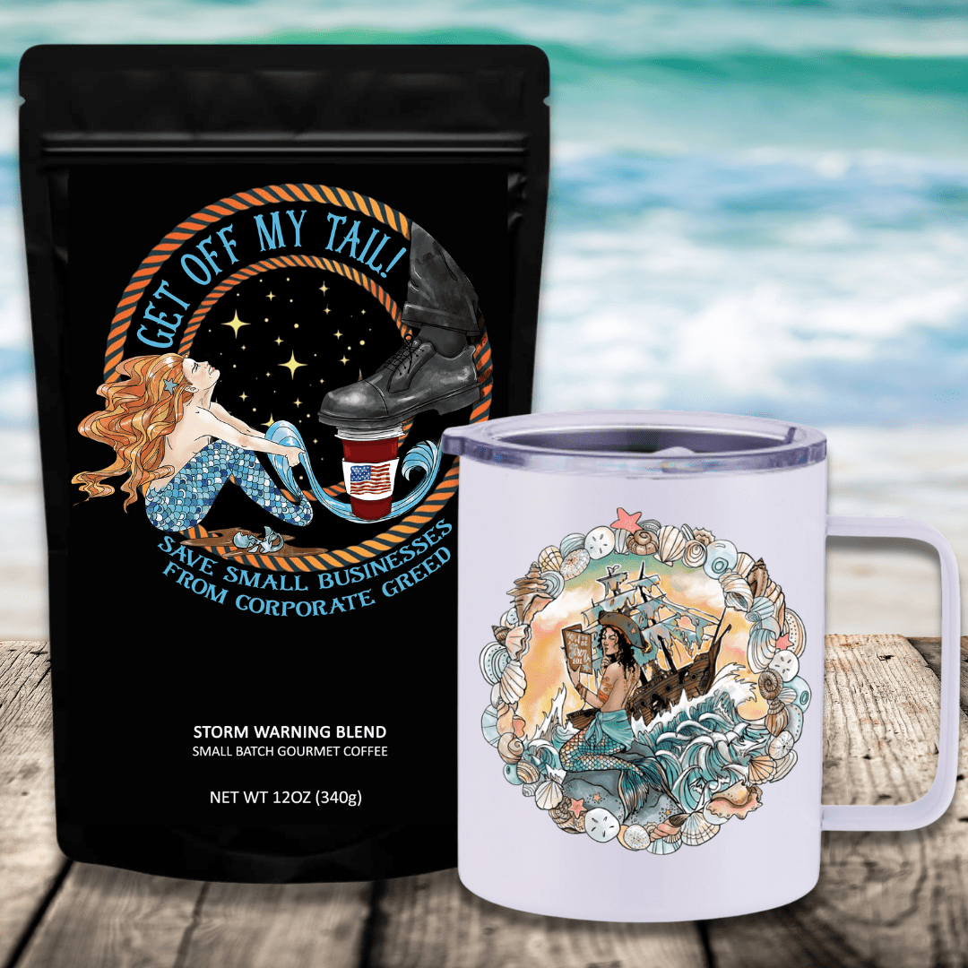 Mountains & Mermaids Get Off My Tail: Storm Warning Blend Travel Coffee Bundle How To Be A Siren 101 Insulated Travel Mug / Ground MM2803