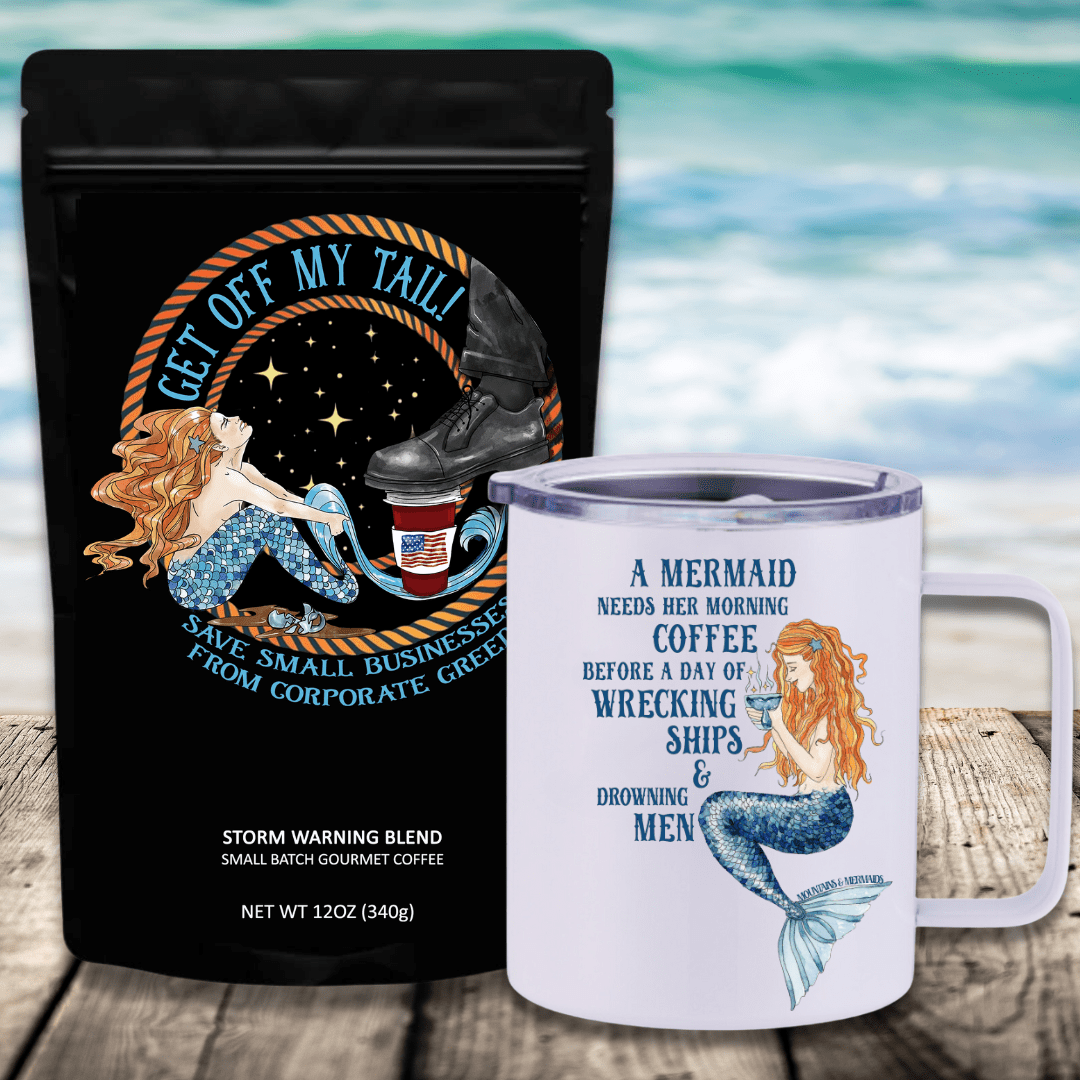 Mountains & Mermaids Get Off My Tail: Storm Warning Blend Travel Coffee Bundle Get Off My Tail Insulated Travel Mug / Ground MM2807