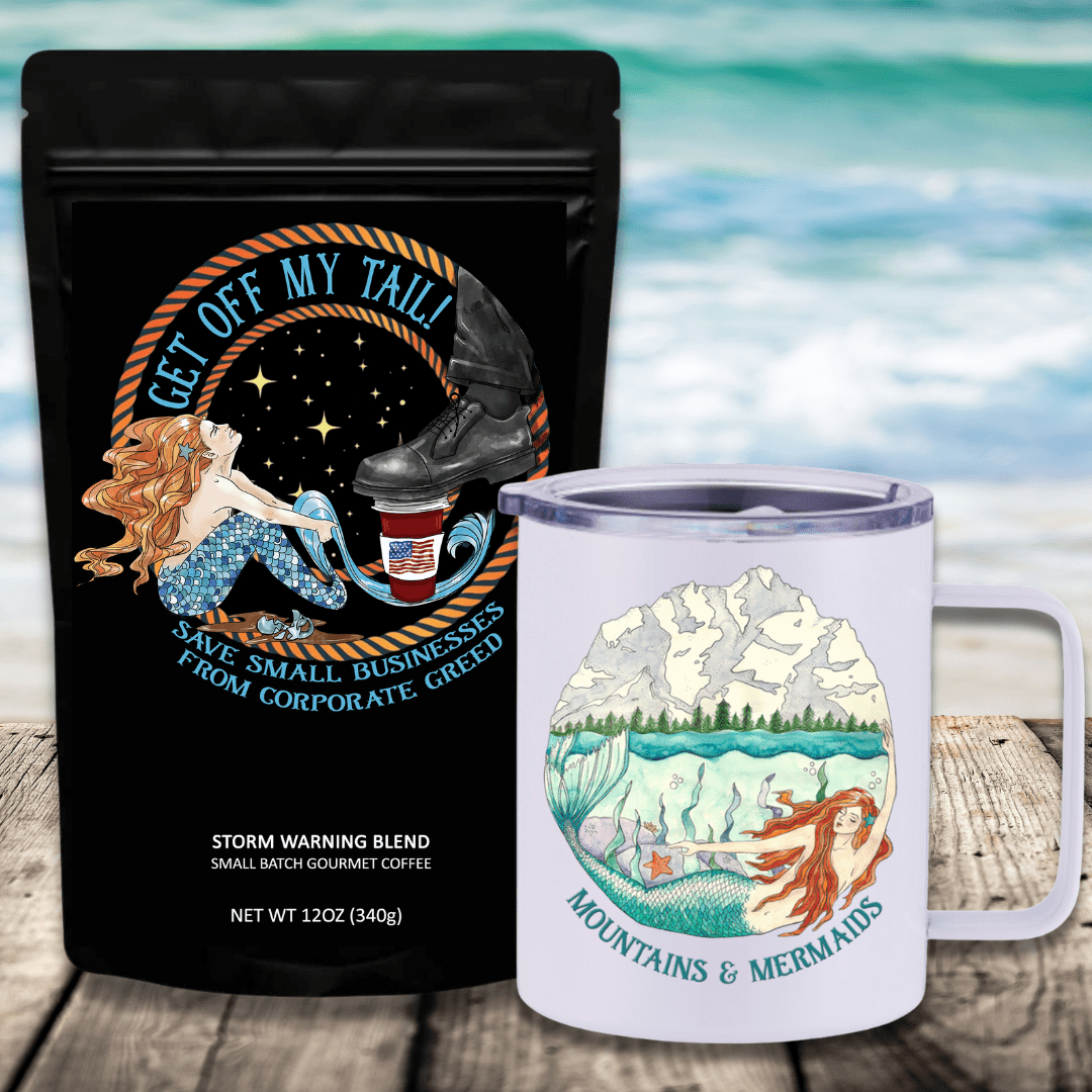 Mountains & Mermaids Get Off My Tail: Storm Warning Blend Travel Coffee Bundle Mountain Mermaid Insulated Travel Mug / Ground MM2793