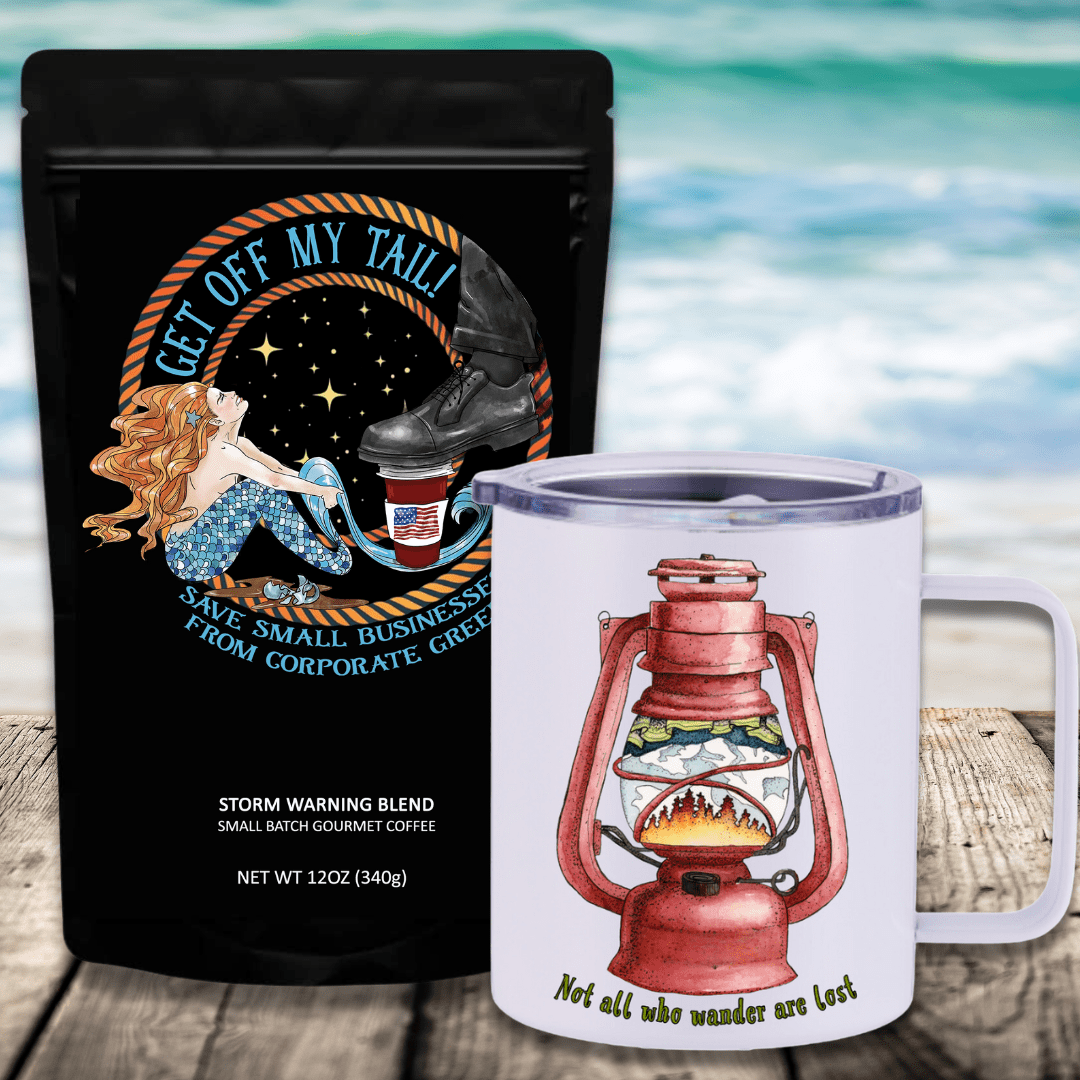 Mountains & Mermaids Get Off My Tail: Storm Warning Blend Travel Coffee Bundle Wander Lantern Insulated Travel Mug / Ground MM2805