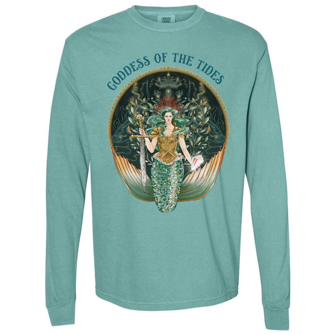 Mountains & Mermaids Goddess Of The Tides Long Sleeve T-Shirt Small / Seafoam