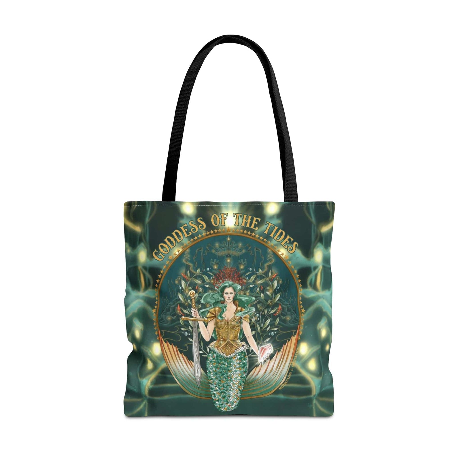 Mountains & Mermaids Goddess Of The Tides Tote Bag 18" × 18'' / Black 29741157675031609635
