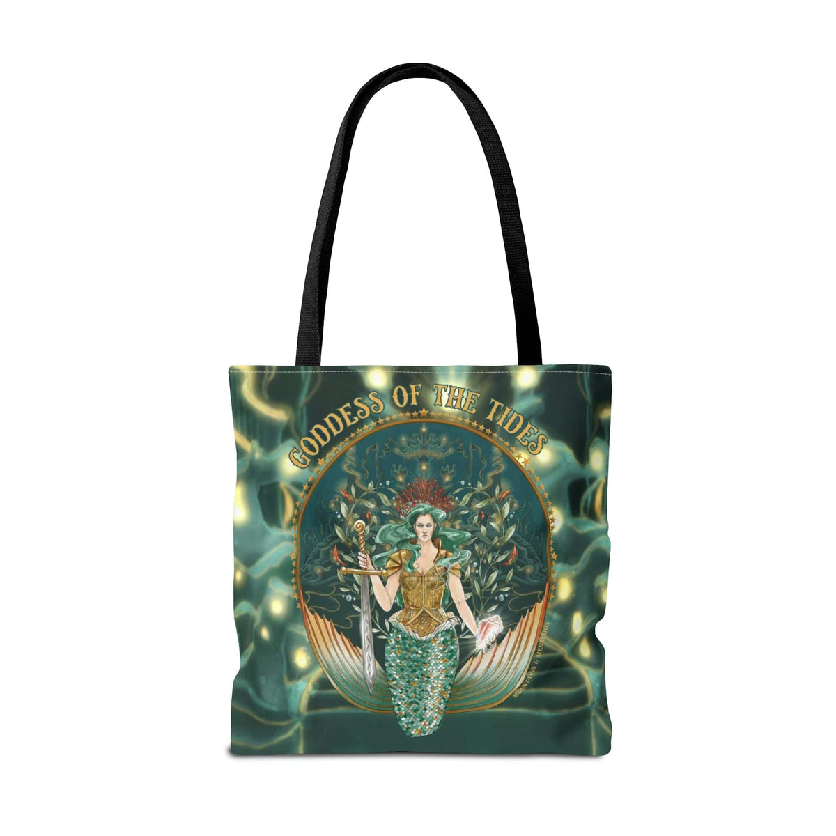 Mountains & Mermaids Goddess Of The Tides Tote Bag 18" × 18'' / Black 29741157675031609635