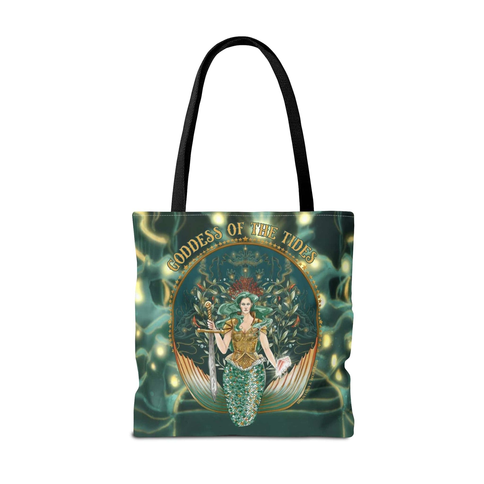 Mountains & Mermaids Goddess Of The Tides Tote Bag 18" × 18'' / Black 29741157675031609635