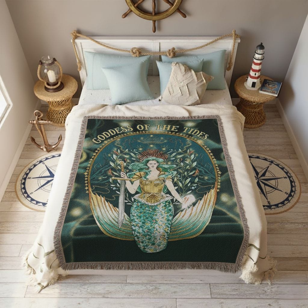 Mountains & Mermaids Goddess of the Tides Woven Blanket