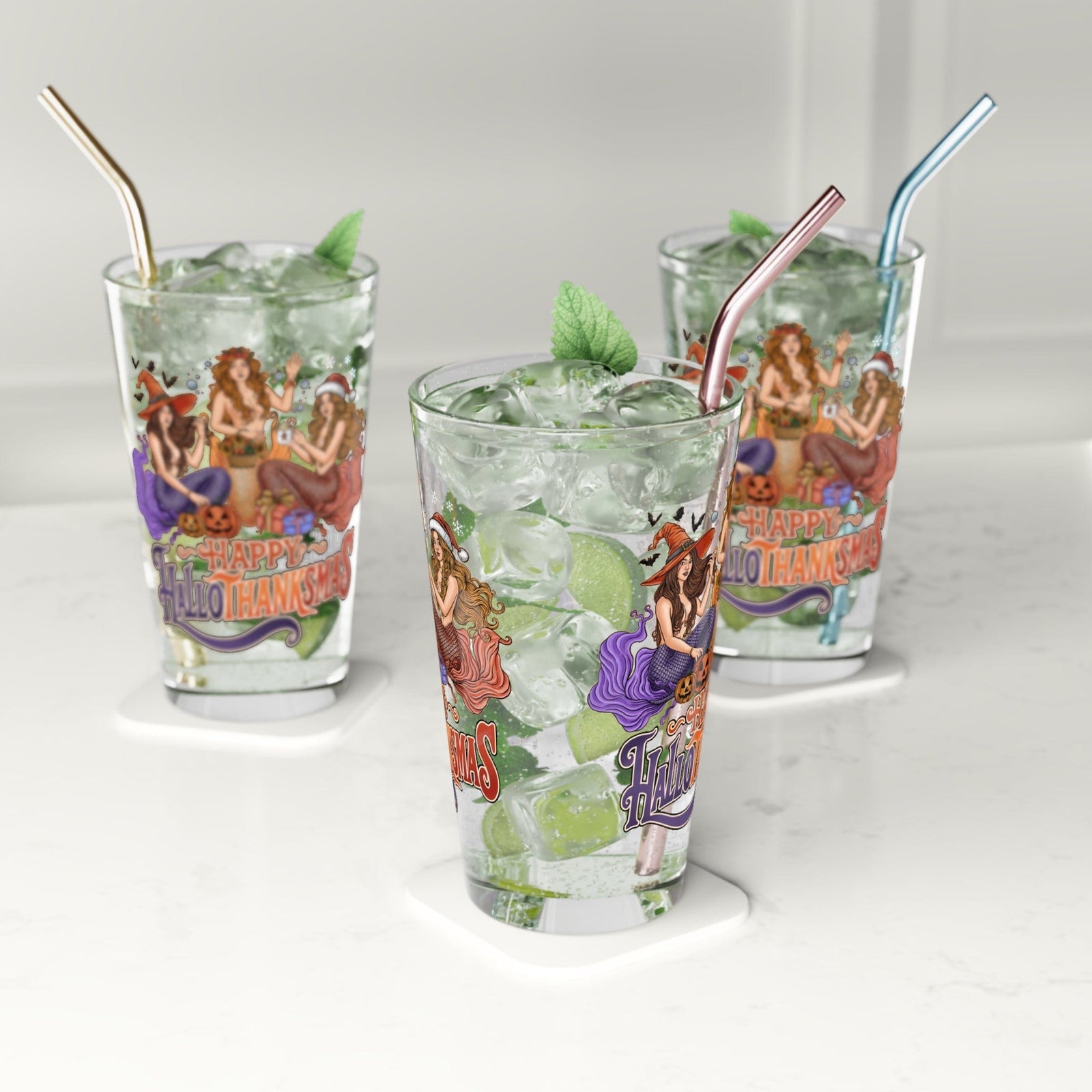 Mountains & Mermaids Happy HalloThanksMas Mermaids 16oz Pint Glass 16oz 68290331193679925812