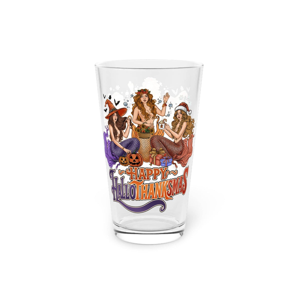 Mountains &amp; Mermaids Happy HalloThanksMas Mermaids 16oz Pint Glass 16oz 68290331193679925812