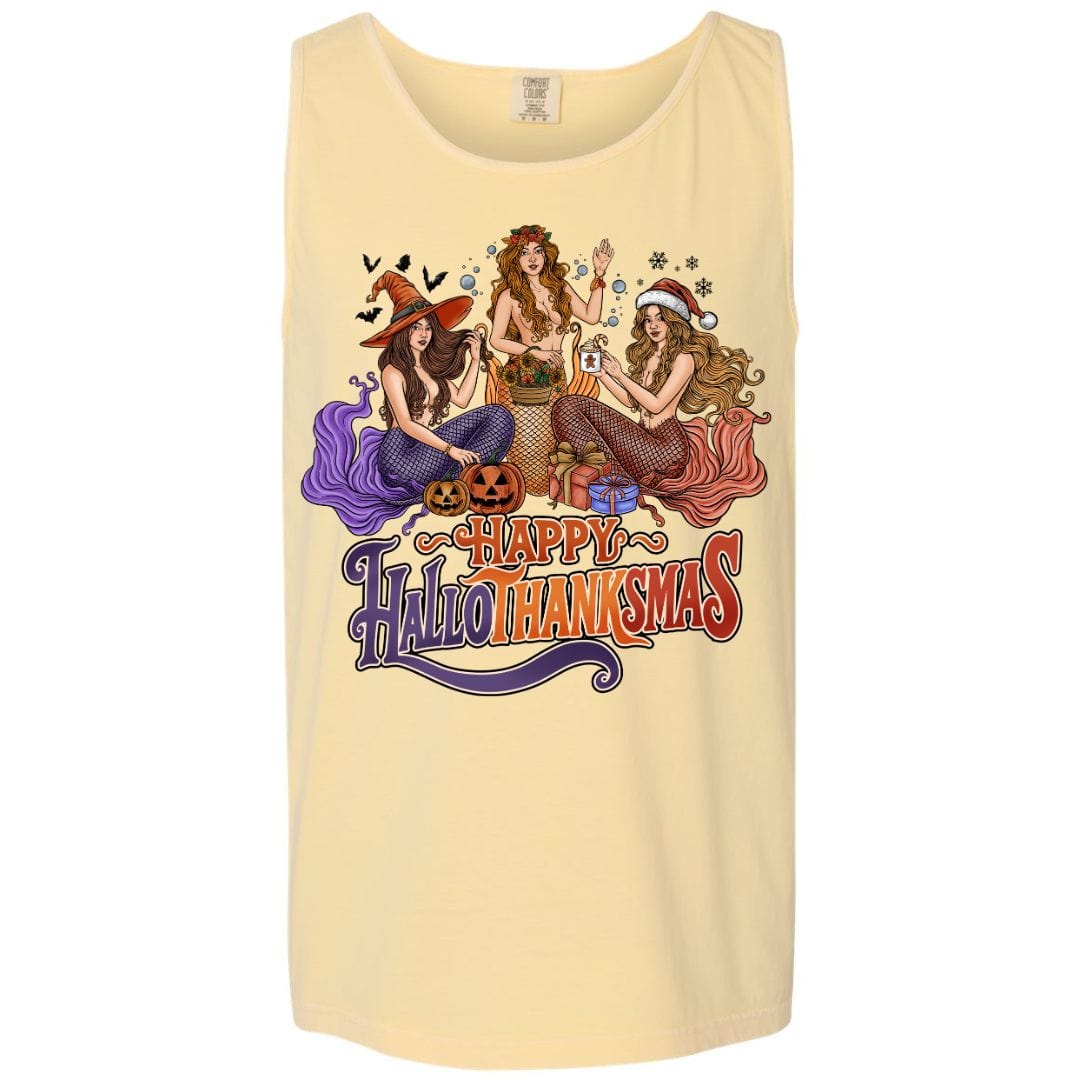 Mountains & Mermaids Happy HalloThanksMas Mermaids Boyfriend Tank (Butter) Small