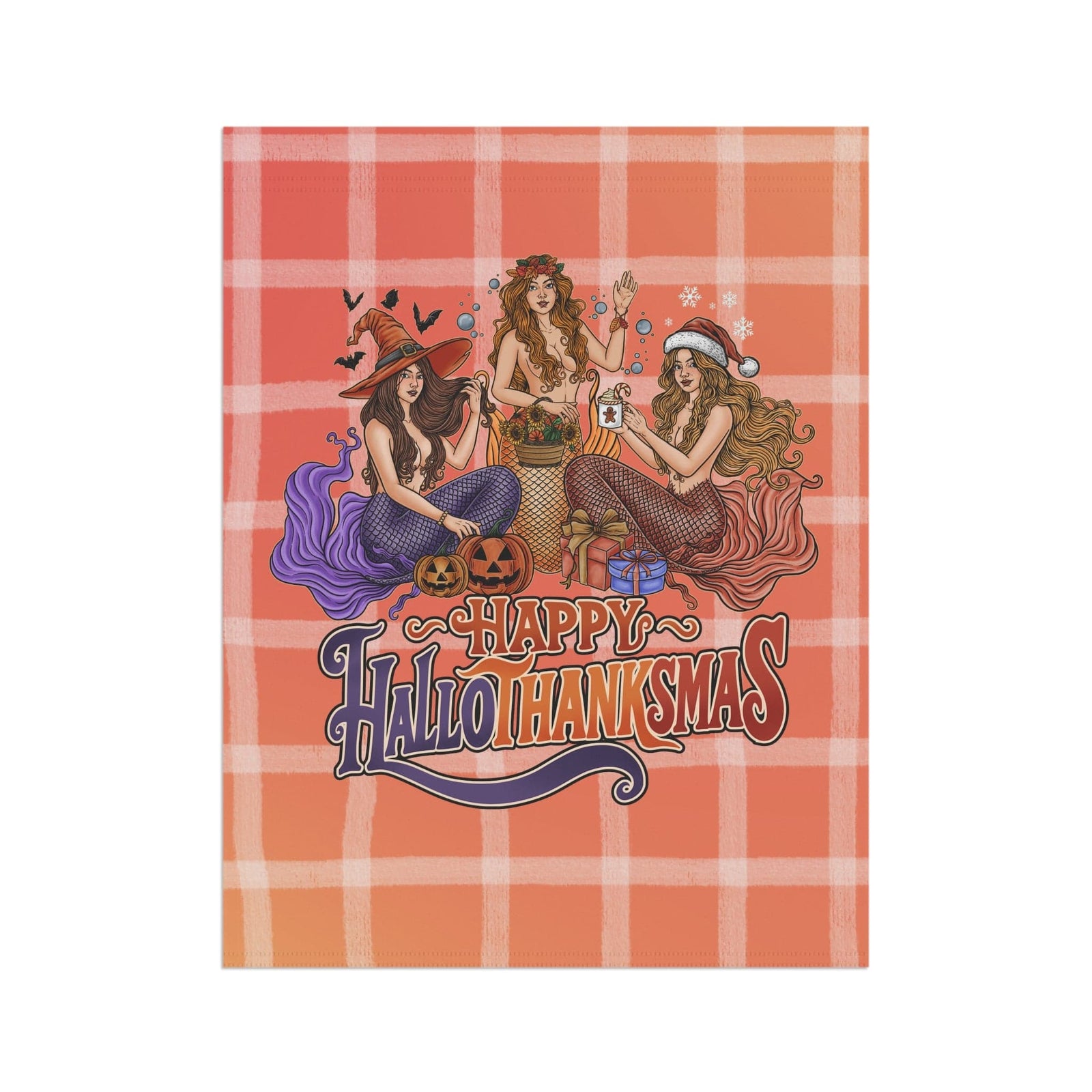 Mountains & Mermaids Happy HalloThanksMas Mermaids Flag 24.5'' × 32'' 10340671431735765687