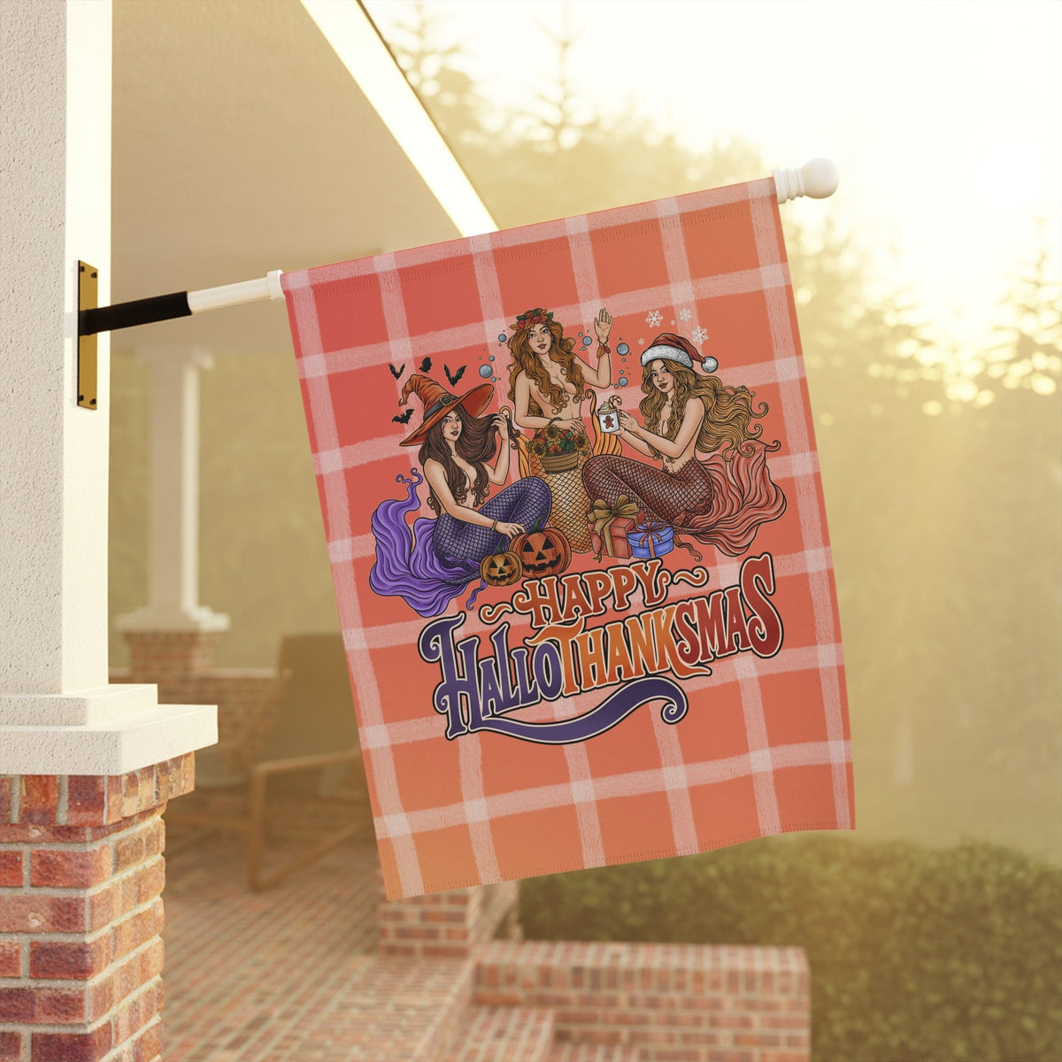 Mountains &amp; Mermaids Happy HalloThanksMas Mermaids Flag 24.5'' × 32'' 10340671431735765687